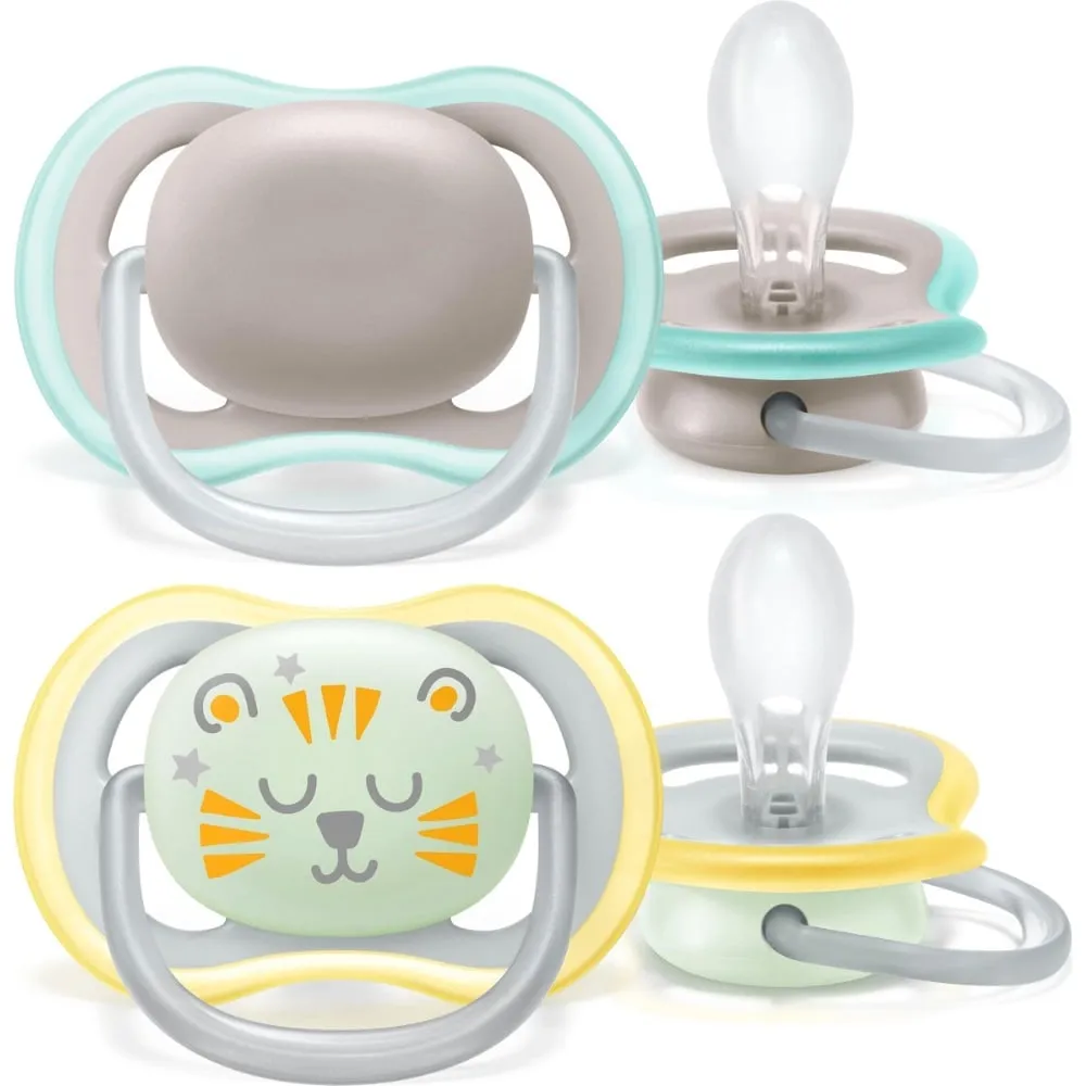 Avent Fopspeen 18M+ Ultra Air Day And Night Grijs/Geel Tijger (2 stuks)