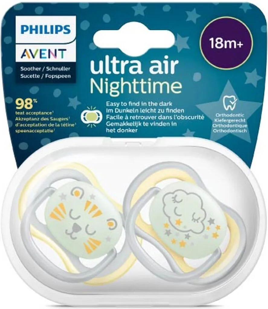 Avent Fopspeen 18M+ Ultra Air Nighttime Geel (2 stuks)