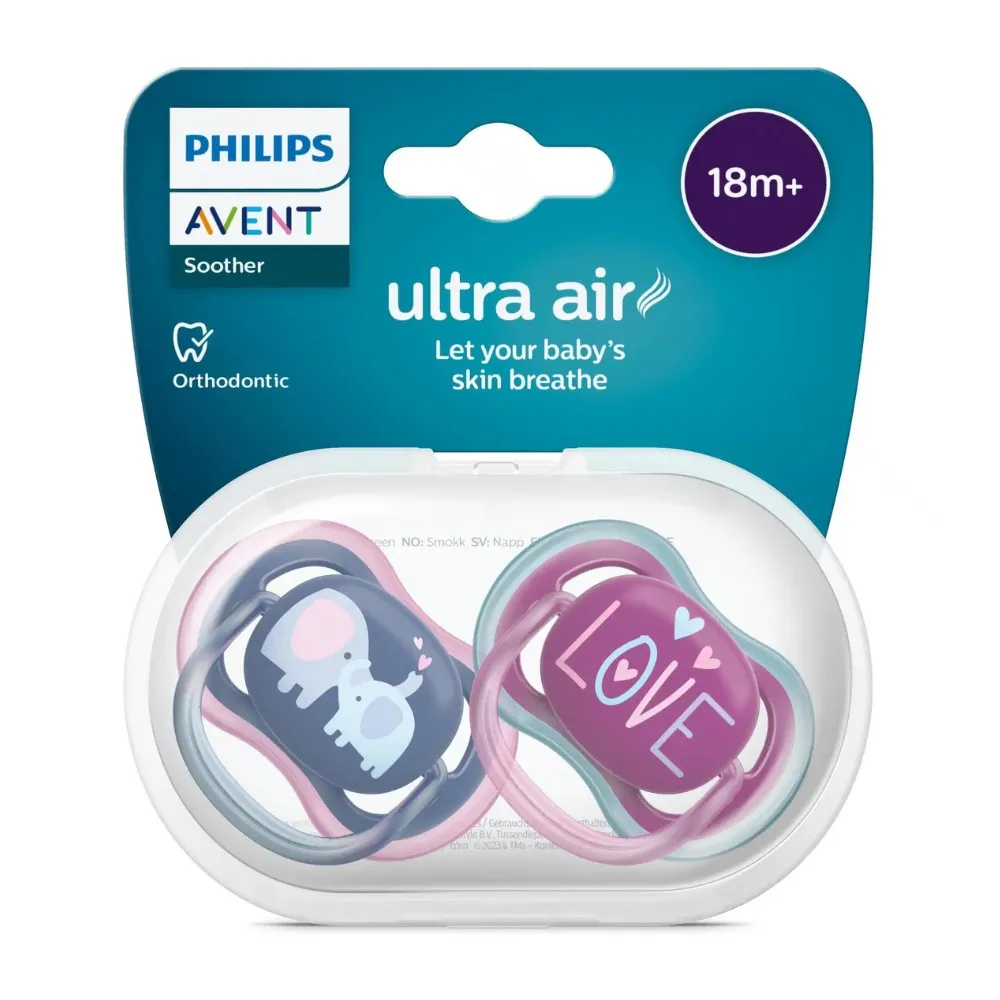 Avent Fopspeen 18M+ Ultra Air Olifant/Love (2 stuks)