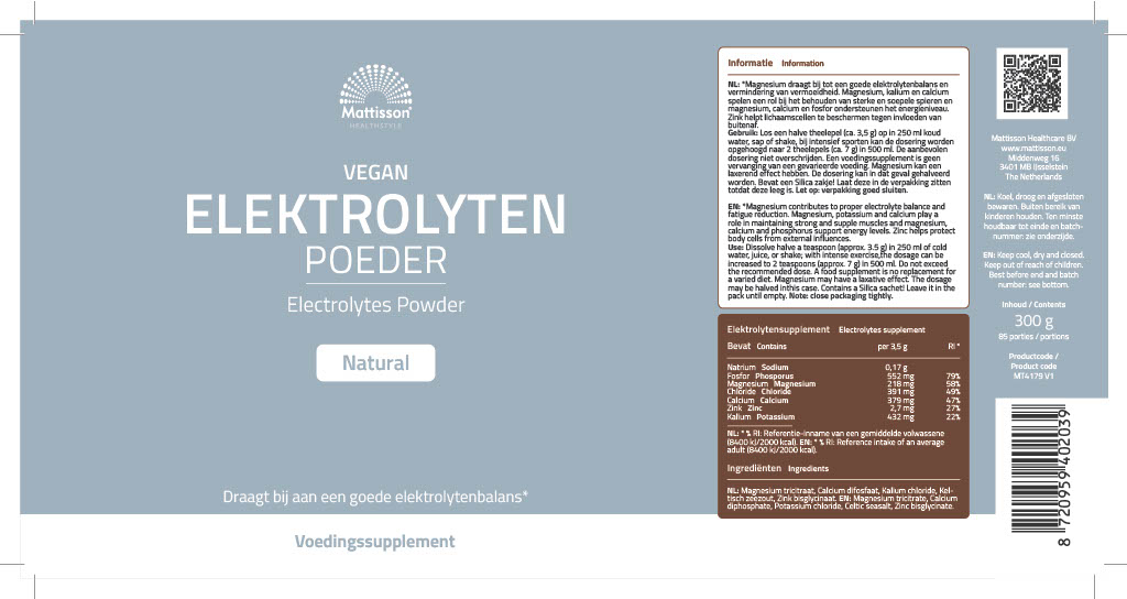 Mattisson Vegan Elektrolyten Poeder Naturel (300 gr)