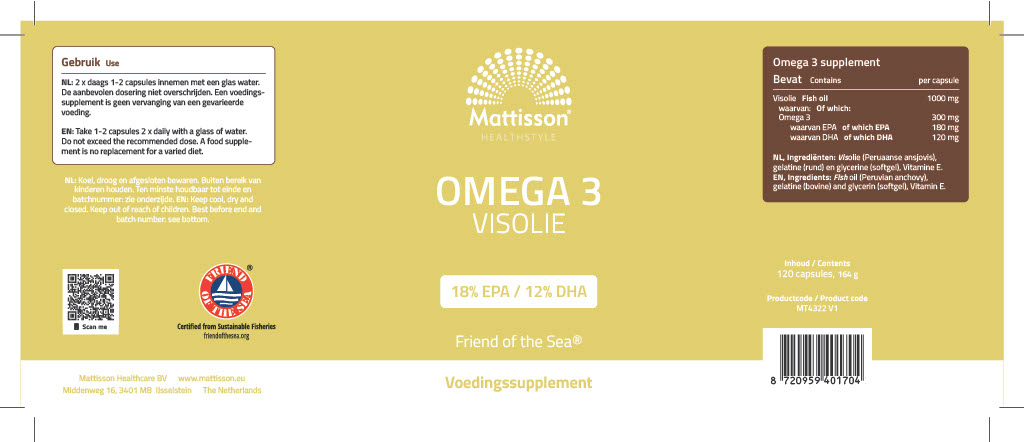 Mattisson Fos Omega 3 Visolie Epa 18% / Dha 12% 1000Mg (120 capsules)