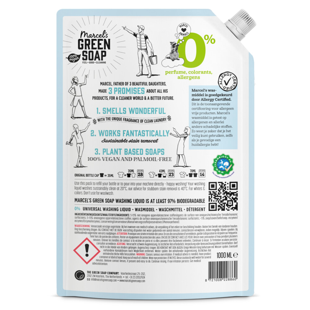 Marcel's Green Soap Wasmiddel Universeel 0% Navulling (1000 ml)