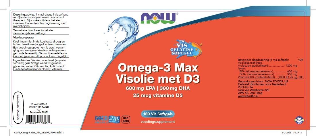 Now Omega-3 Max Visolie Met D3 600 Mg Epa 300 Mg Dha (180 Softgels)