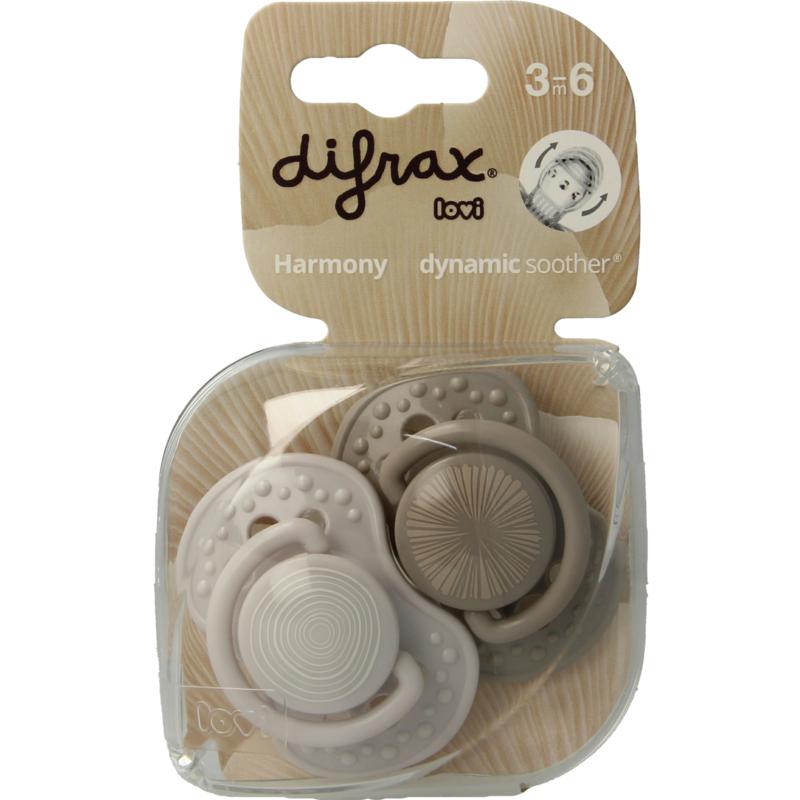 Difrax Fopspeen 3-6 Maanden Harmony Light Grey/Dark Grey (2 stuks)