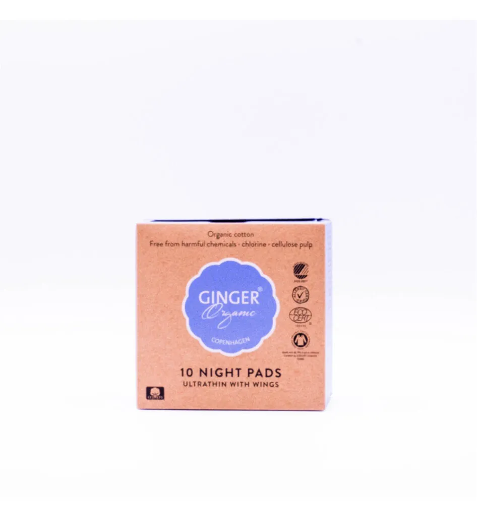 Ginger Organic Maandverband nacht met vleugels (10 stuks)