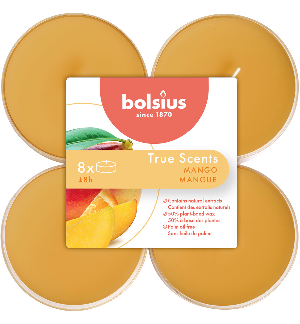 Bolsius True Scents maxilichten clear cup 8u Mango (1 stuk)
