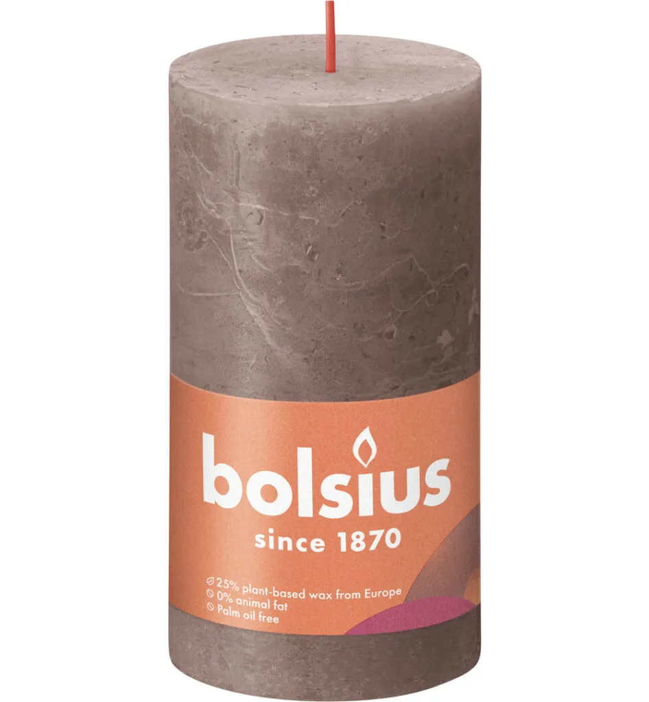 Bolsius Shine Rustiek Stompkaars 130/68 Rustic Taupe (1 stuk)