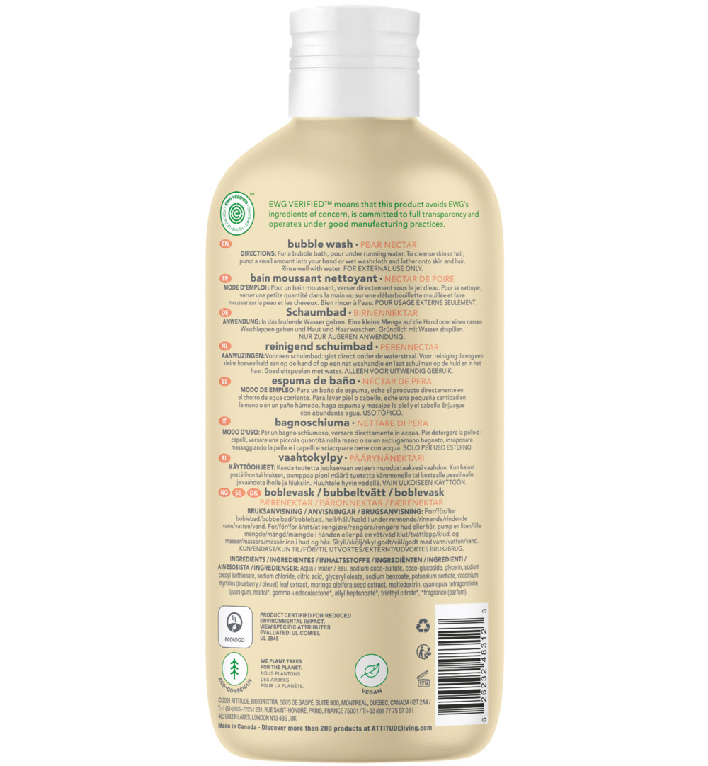 Attitude Little Leaves Bubbel zeep pear nectar (473 ml)