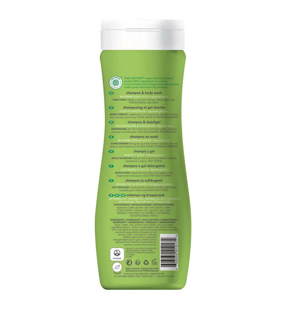 Attitude Little Leaves 2-in-1 shampoo watermeloen & kokos (475 ml)