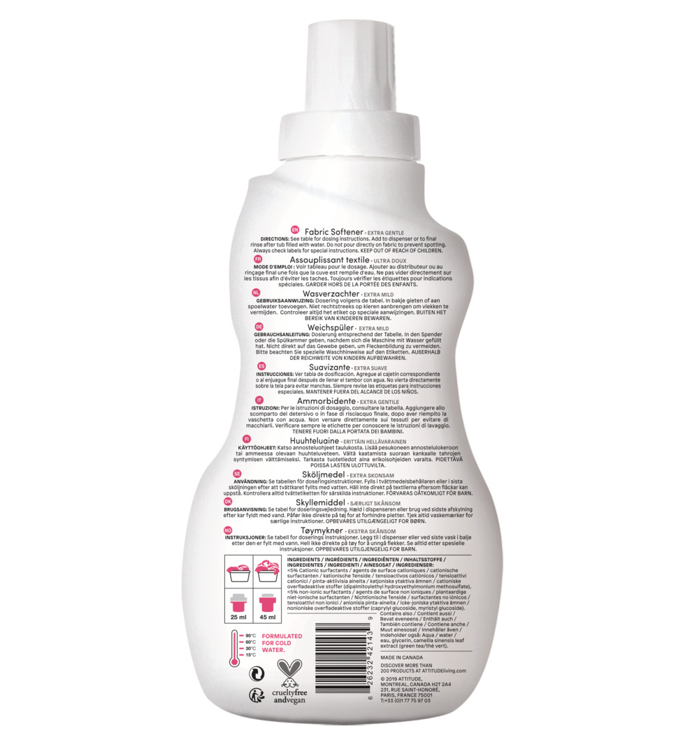 Attitude Little Ones Wasverzachter, 40 Beurten, Parfum Vrij (1000 ml)