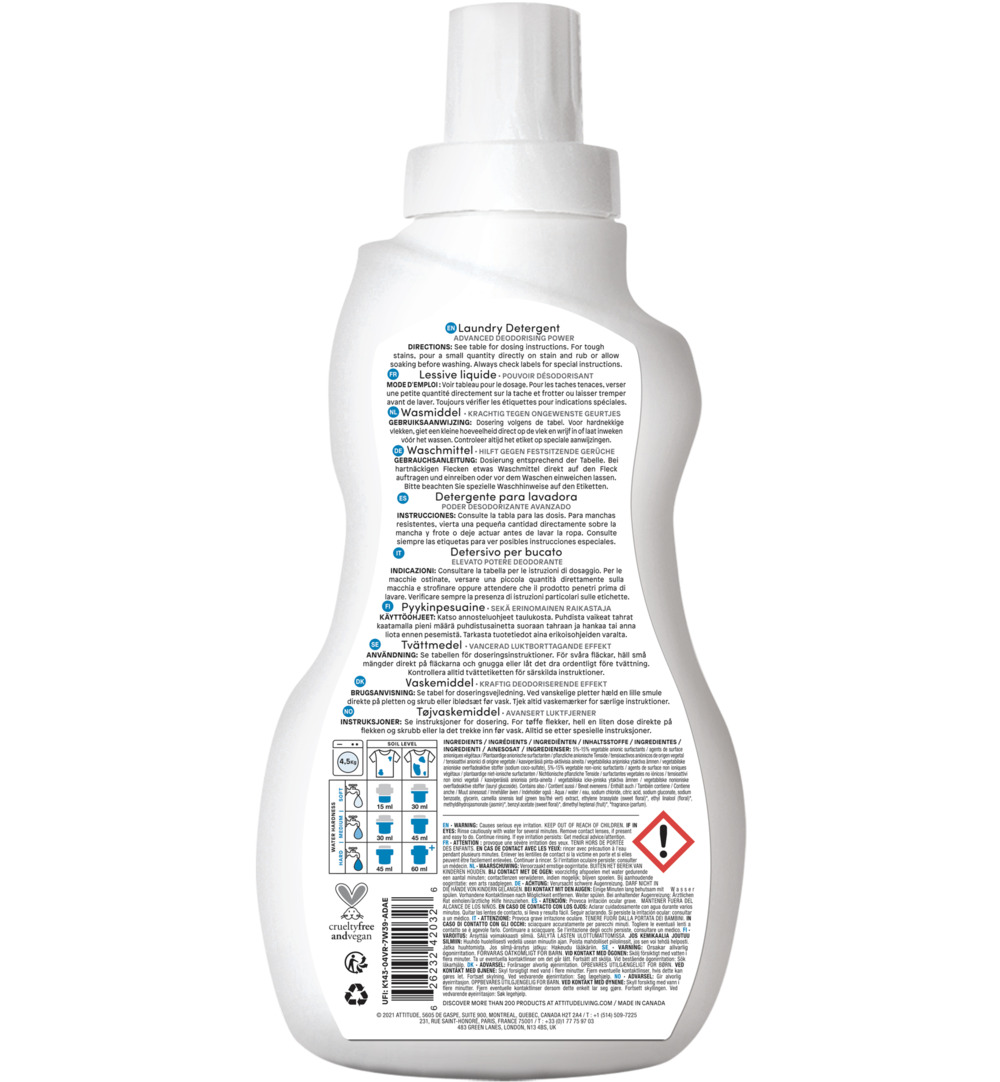 Attitude Nature+ Vloeibaar Wasmiddel 35 Beurten Wild Flowers (1050 ml)