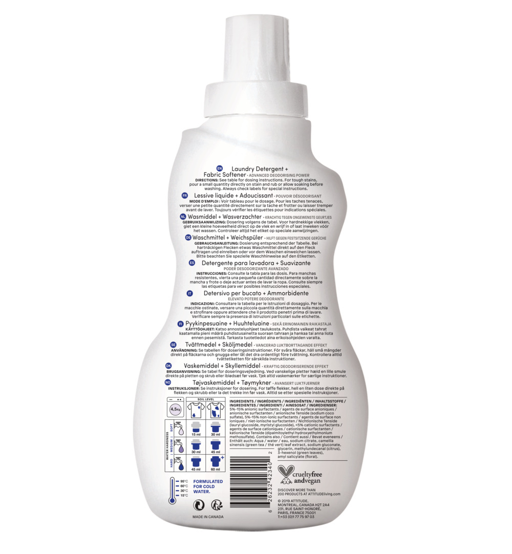 Attitude Nature+ Wasmiddel En Wasverzachter 2 In 1 35 Beurten Mountain Essent (1040 ml)