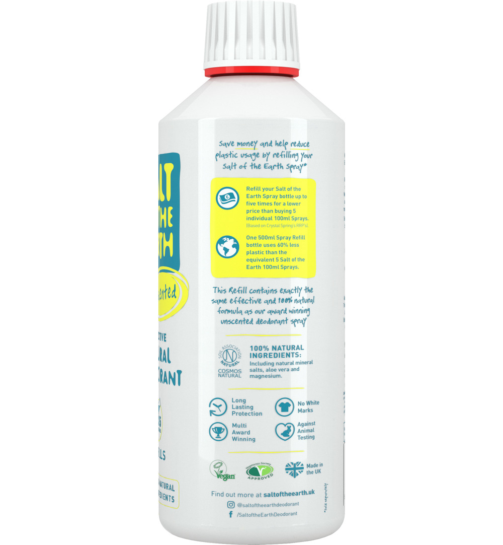 Salt Of The Earth Natural Deodorant Spray Navulfles, Unscented, Parfum vrij (500 ml) - image 2