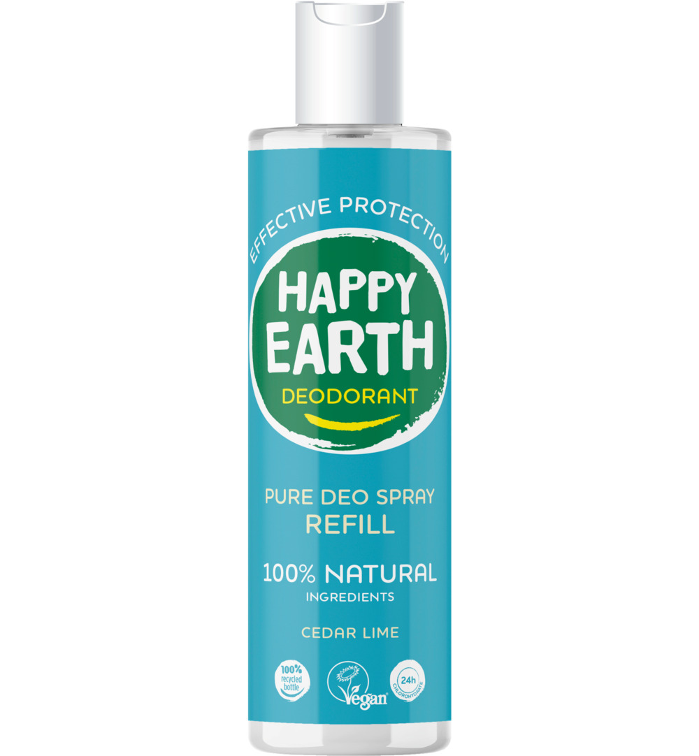 Happy Earth Pure deodorant spray ceder lime refill (300 ml)