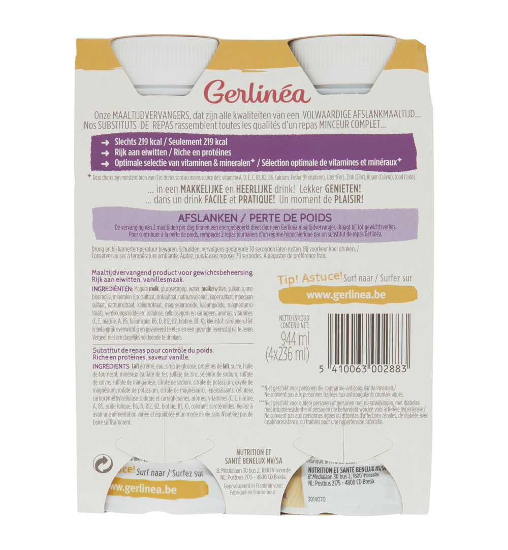 Gerlinéa Afslank Drinkmaaltijd Vanille smaak 4-pack (4 x 236 ml)