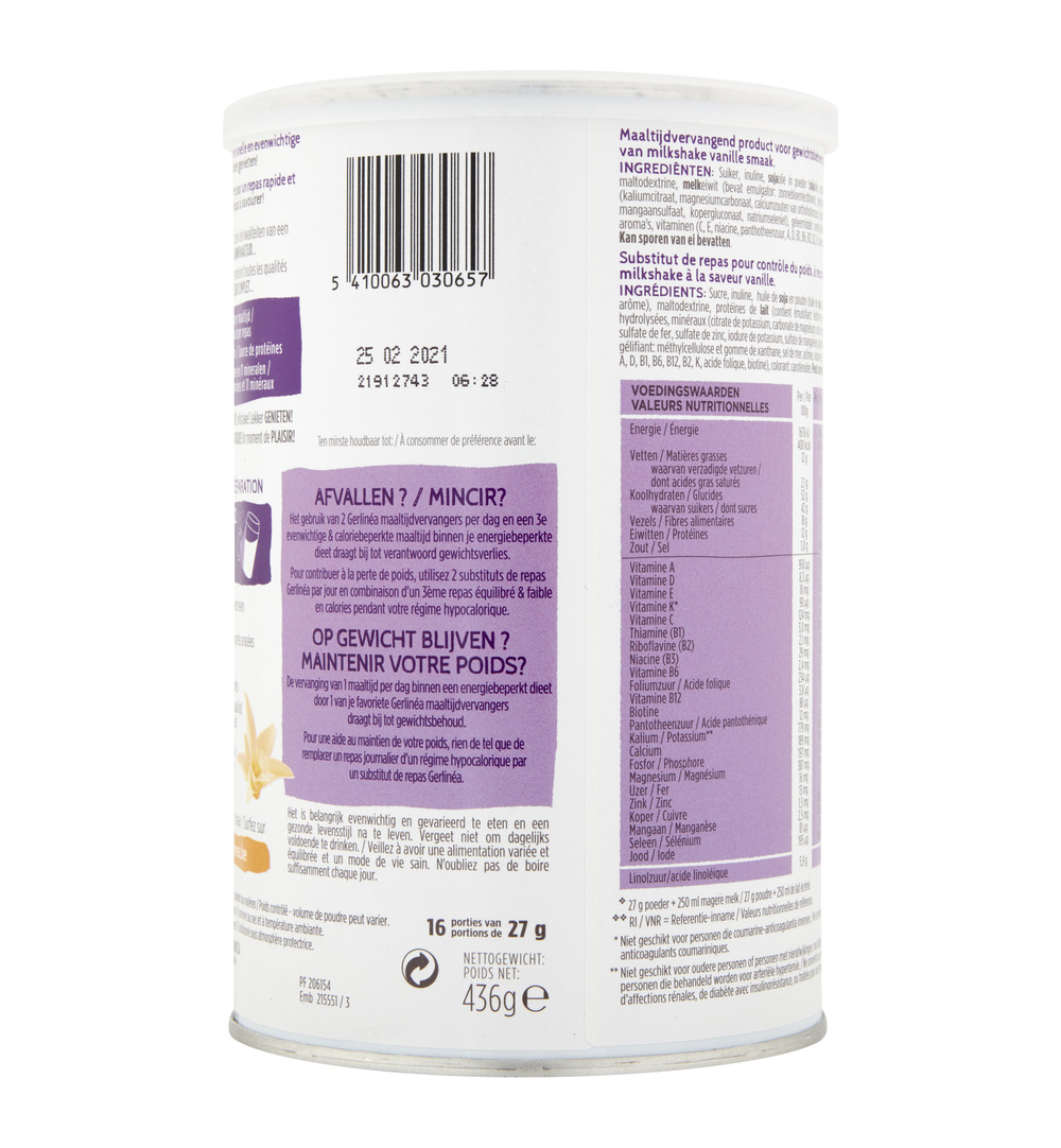 Gerlinéa Afslank Maaltijdshake Vanille smaak (436 gr)