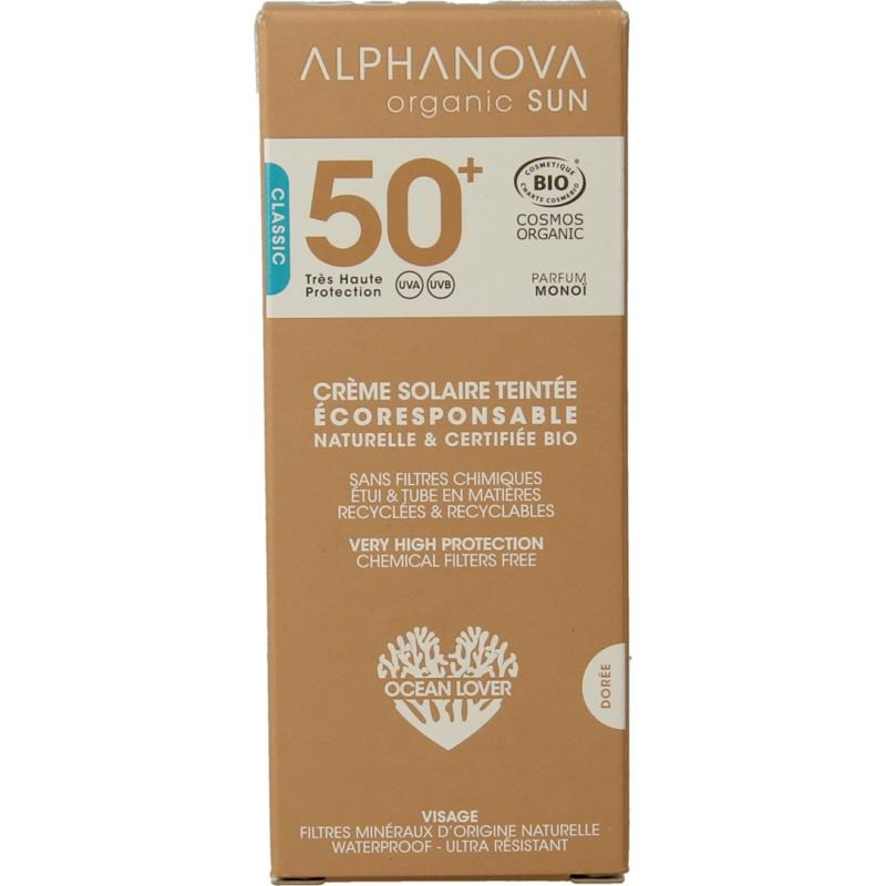 Alphanova Sun Sun gekleurde dagcreme SPF50 medium tint vegan (50 gr)