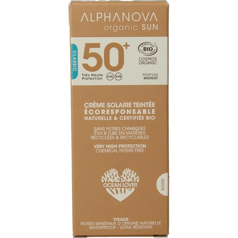 Alphanova Sun Sun gekleurde dagcreme SPF50 medium tint vegan (50 gr)