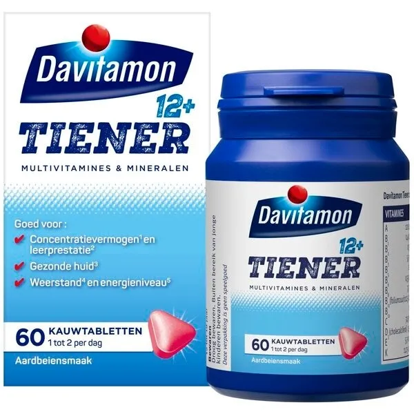 Davitamon Tiener 12+ aardbei (60 kauwtabletten)