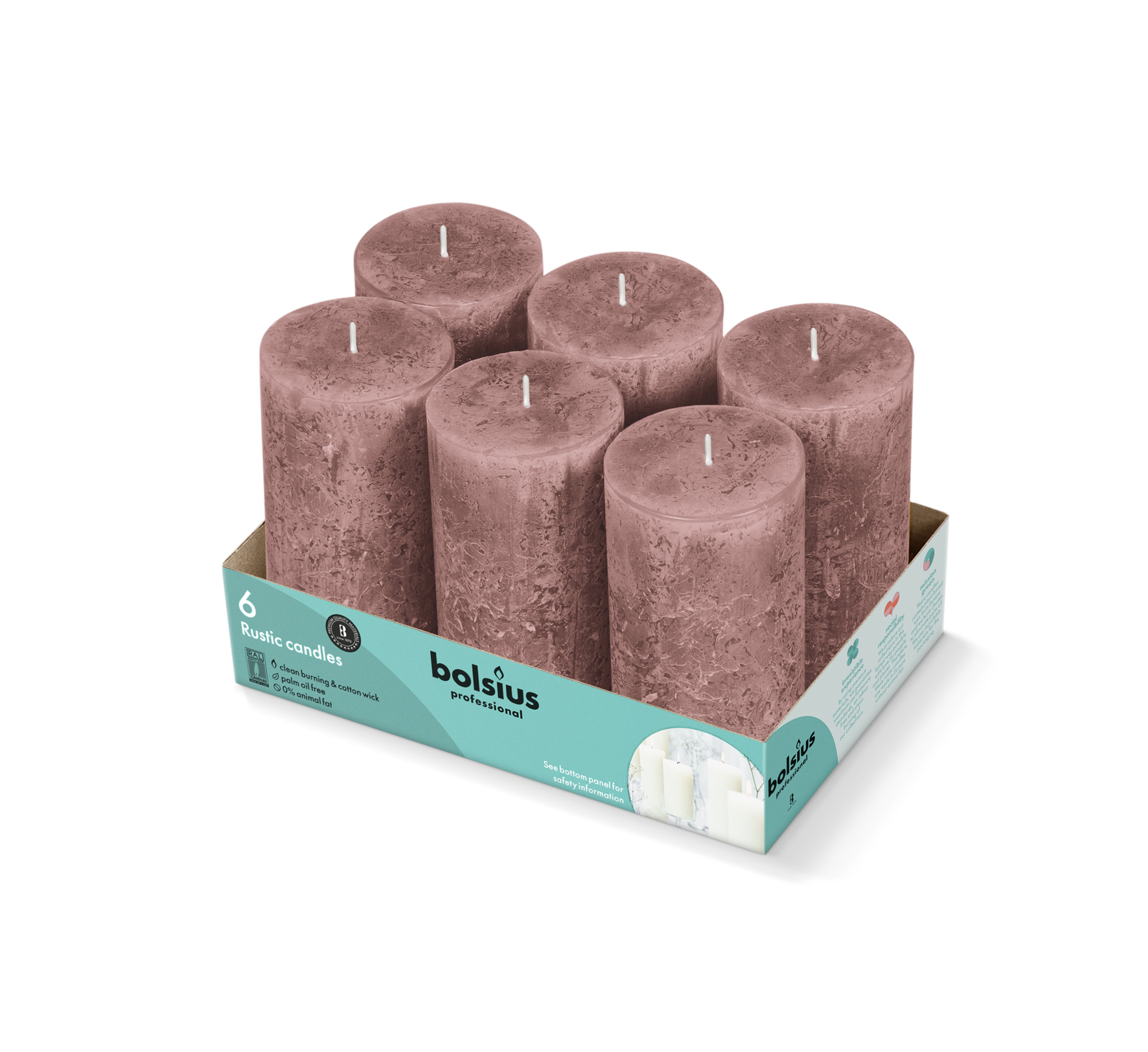 Bolsius Stompkaars Rustiek 130/68 Tray 6 Suede Bruin (1 stuk)