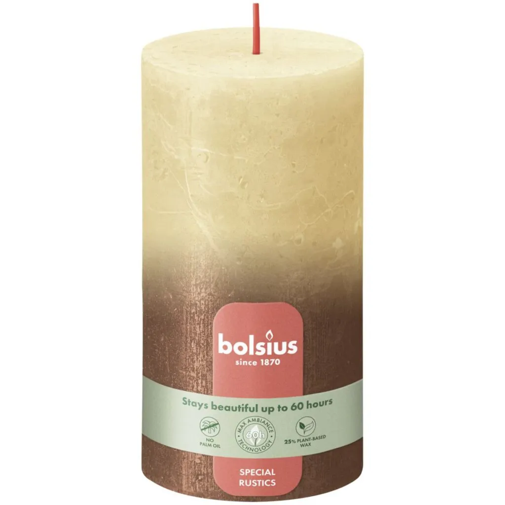 Bolsius Rustiek Fading Metallic Stompkaars 130/68 Oat Beige + Copper (1 stuk)