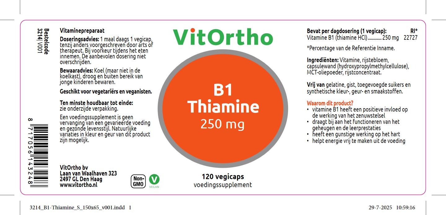 VitOrtho B1 Thiamine 250mg (120 vega capsules)