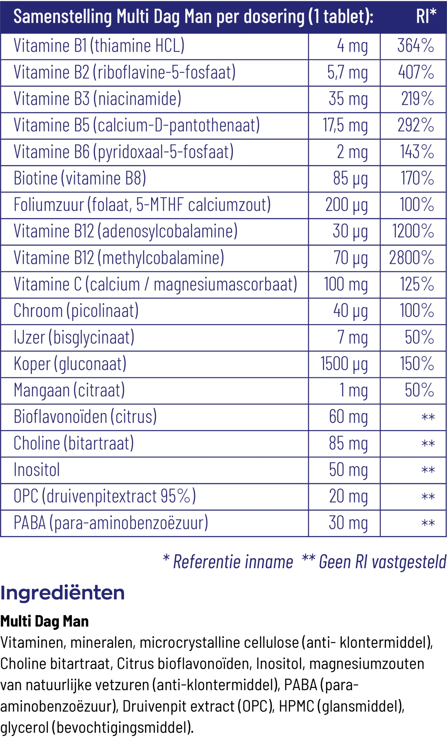Vitakruid Multi Dag & Nacht Man 100% Vegan (2 X 30 tabletten)