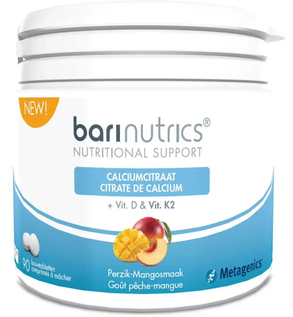 Barinutrics Calciumcitraat perzik-mango (90 kauwtabletten)