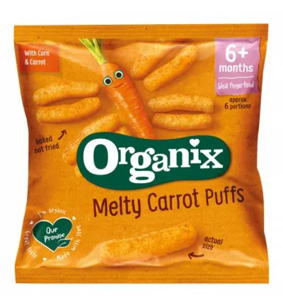 Organix Melty corn puffs carrot 6+ maanden bio (20 gr)