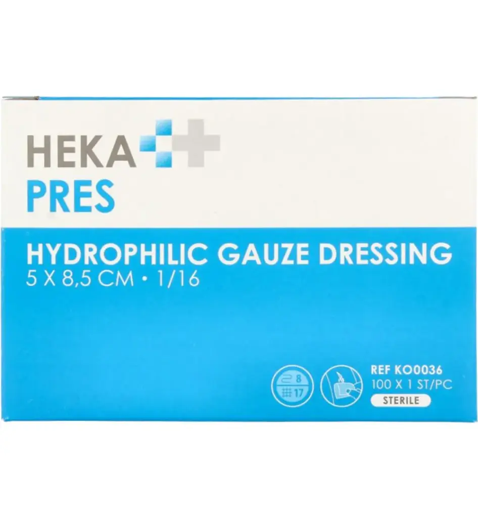 Hekapres Gaaskompres hydrofiel 5 x 8.5 (100 stuks)