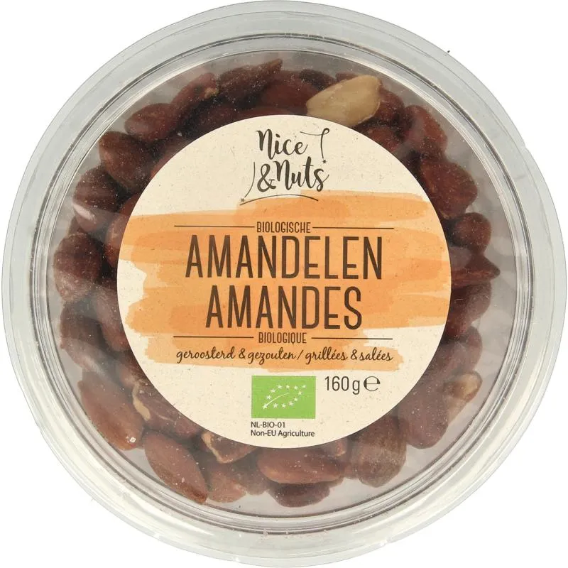 Nice & Nuts Amandelen Bruin Gezouten Geroo Sterd Bio (160 gr)