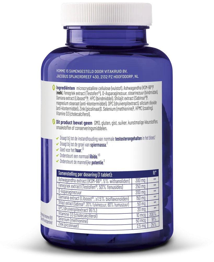 Vitakruid Homme Oa Ashwagandha Fenegriek Shilajit Damiana (90 Tabletten) - image 2