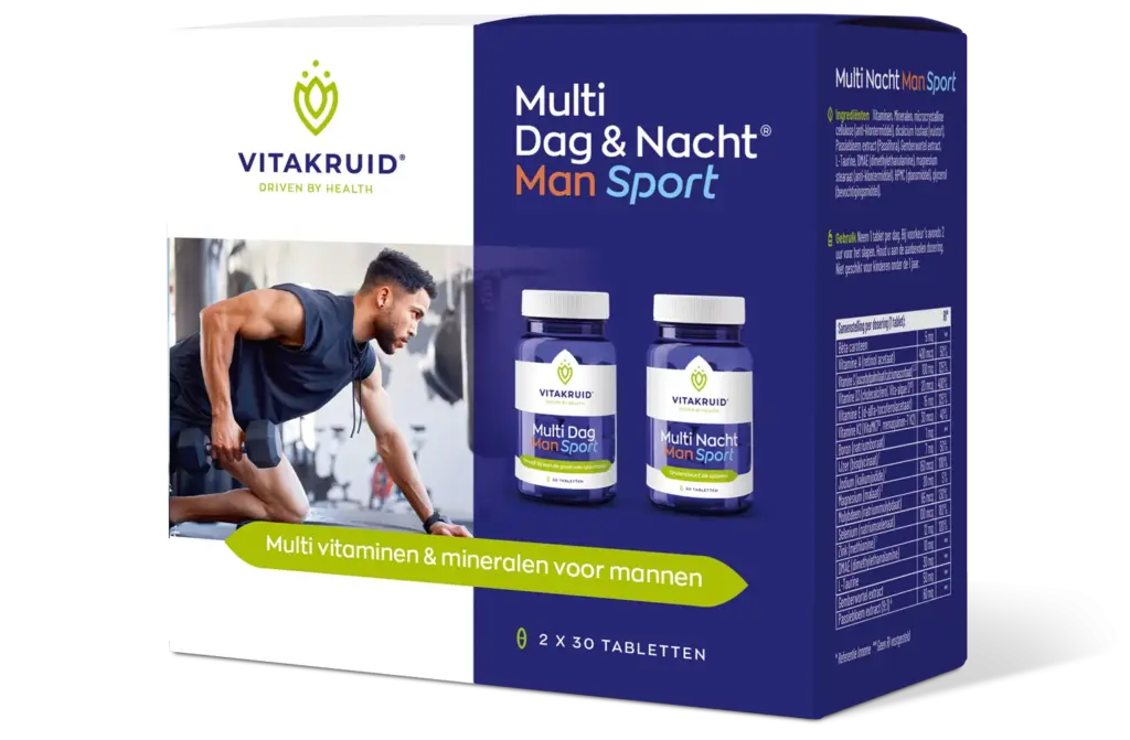 Vitakruid Multi Dag & Nacht Man Sport 100% Vegan (2 X 30 tabletten)