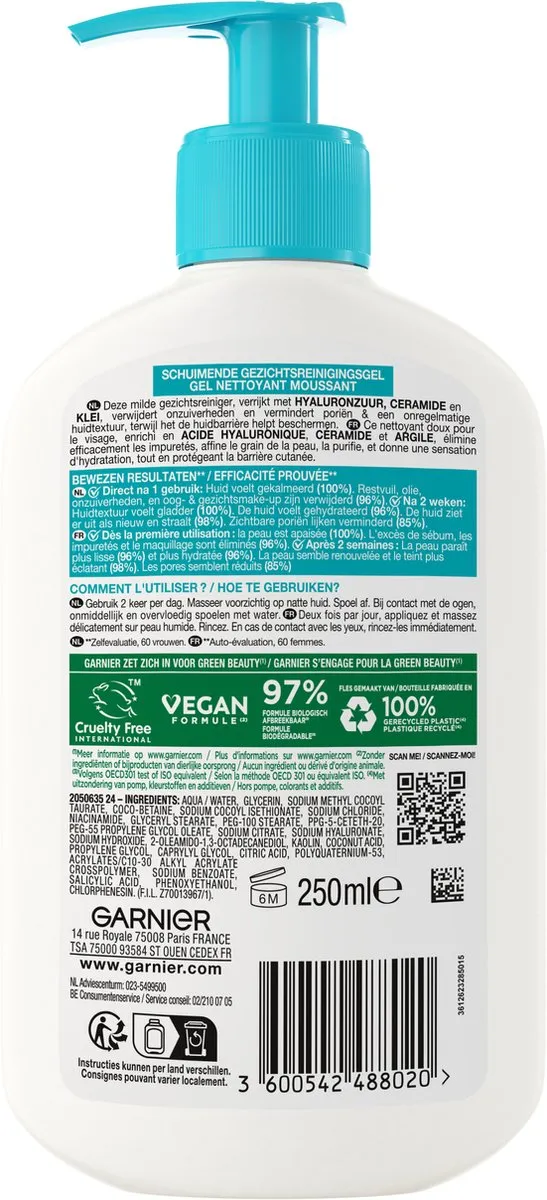 Garnier Pureactive hydraterende gezichtsreiniging (250 ml)
