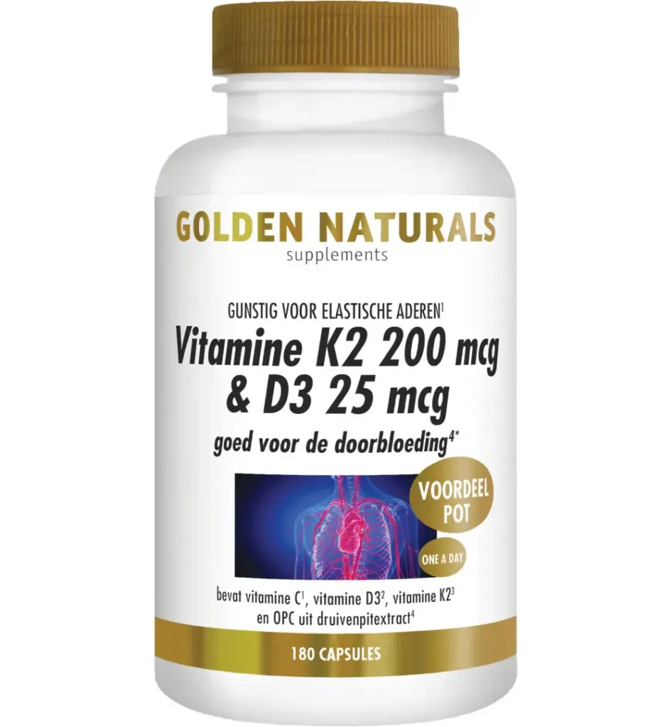 Golden Naturals Vitamine K2 200 mcg & D3 25 mcg (180 vega capsules)
