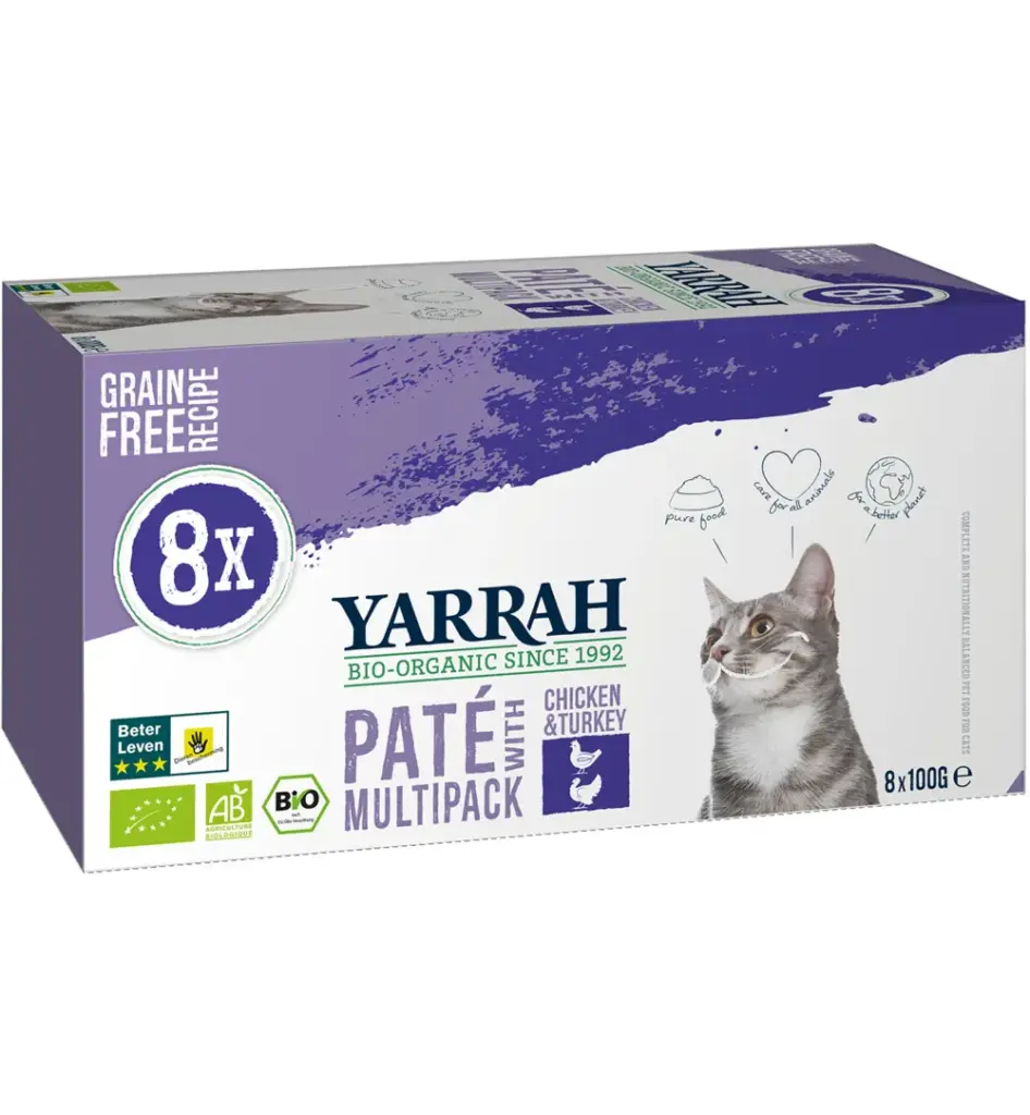 Yarrah Multipack Kat Met Pate Kip En Kalkoen Bio (8 X 100 gr)