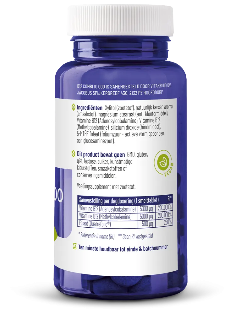 Vitakruid B12 Combi 10.000® Met Actief Folaat Vitamine (120 smelttabletten) - image 2