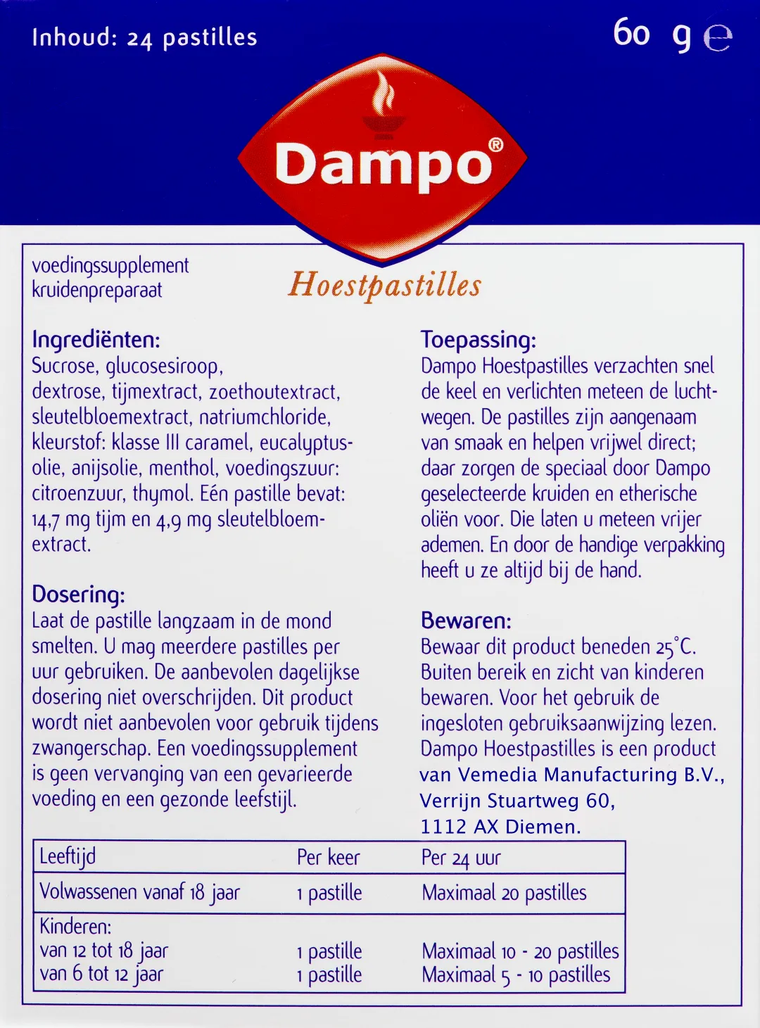Dampo Hoestpastilles thijm/sleutelbloem (24 stuks)