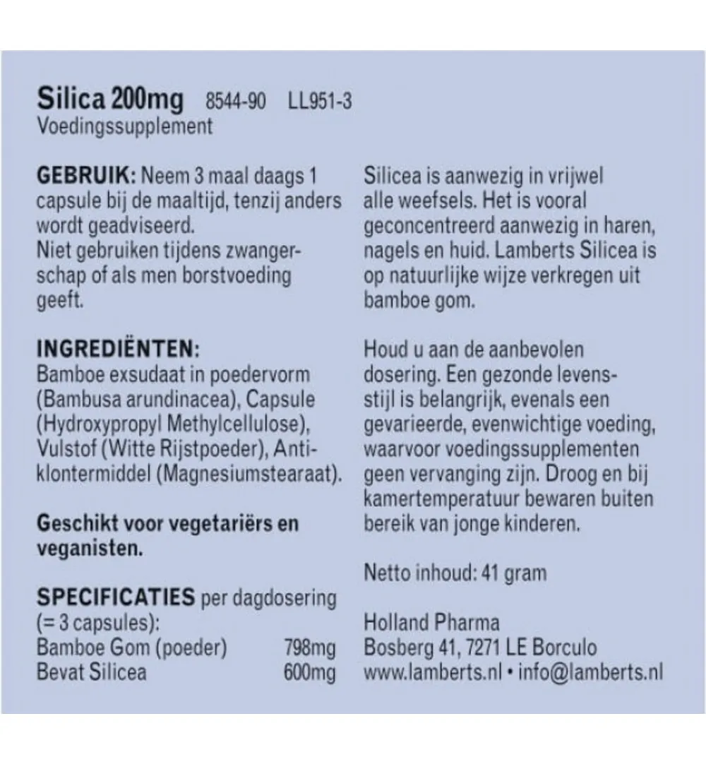 Lamberts Kiezelzuur uit bamboe (90 vega capsules)