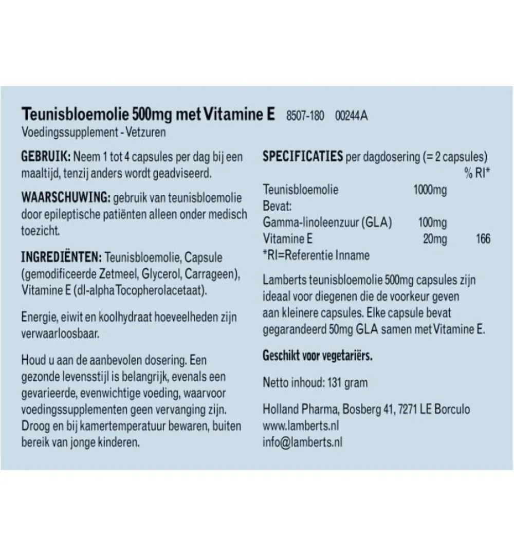 Lamberts Teunisbloemolie 500Mg (180 vega capsules)