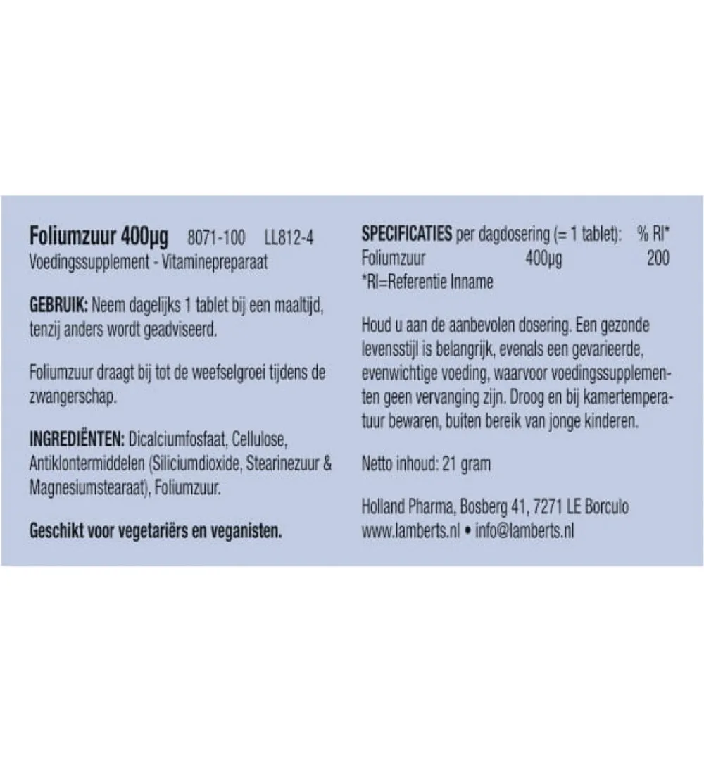 Lamberts Vitamine B11 400mcg (100 tabletten)