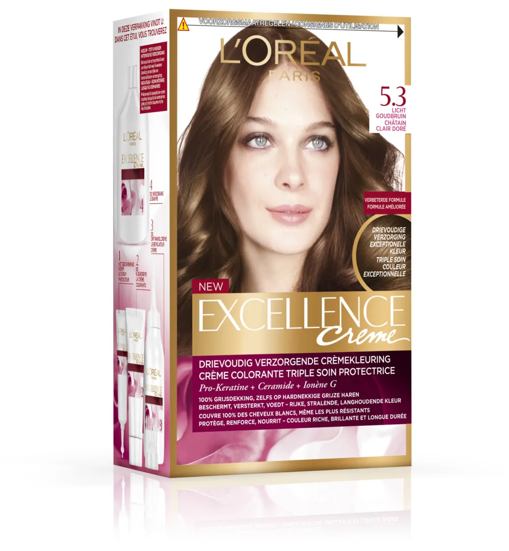 L'Oréal Excellence Creme 5.3 Licht Goudbruin (1 set)