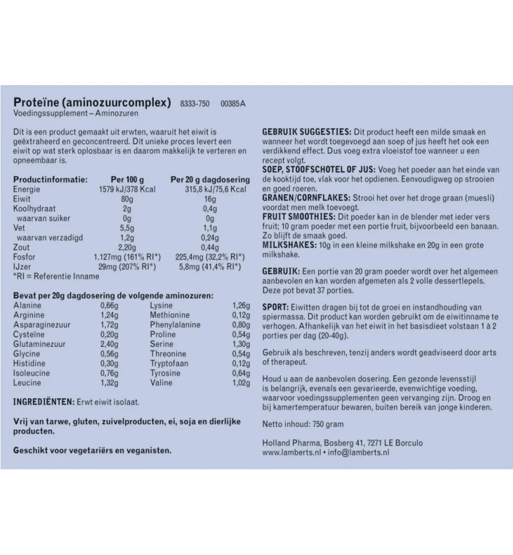 Lamberts Pea proteine poeder (750 gr)