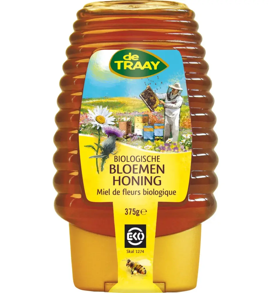 De Traay Bloemenhoning Knijpfles Bio (375 gr)