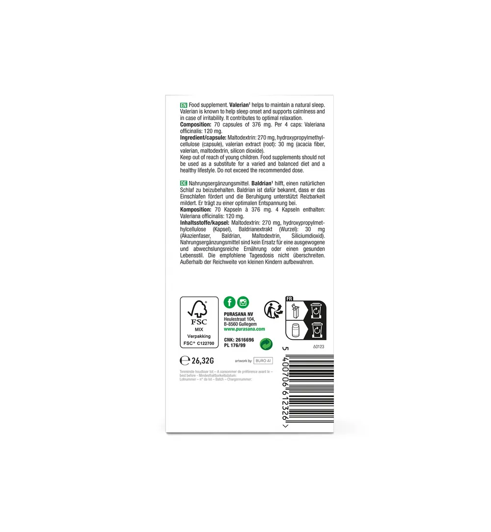 Purasana Valeriaan/Valeriane Vegan (70 capsules) - image 3