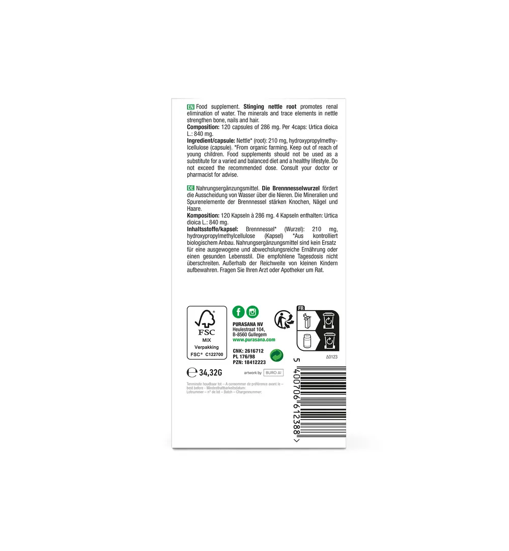 Purasana Brandnetelwortel/Ortie Racine Vegan Bio (120 vega capsules) - image 3