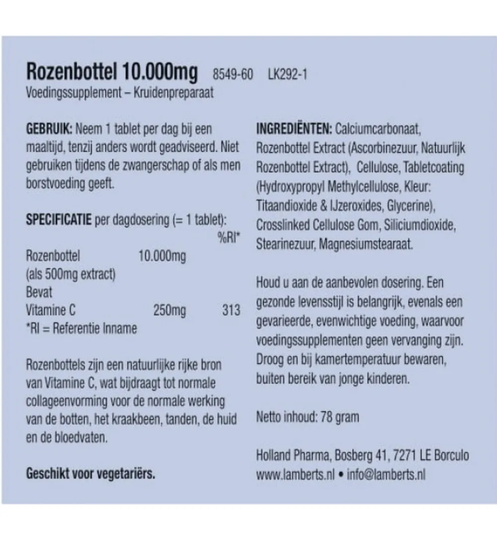 Lamberts Rozenbottel 10.000Mg (60 tabletten)