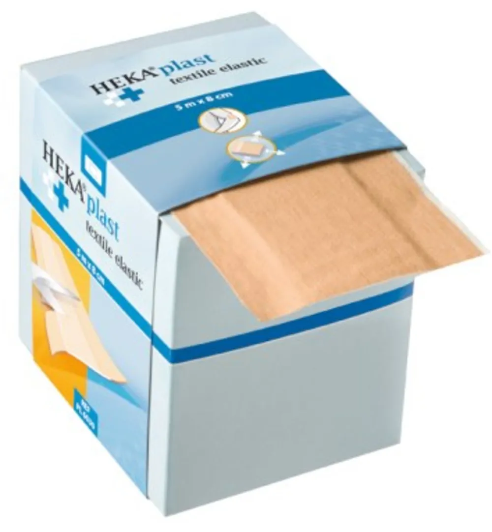 Hekaplast Pleister dispenser rol 5m x 6 cm textiel (1 stuk)