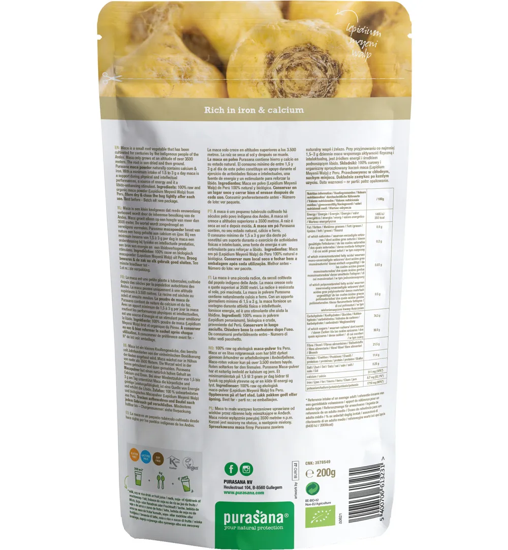 Purasana Maca Poeder/Poudre Vegan Bio (200 gr)