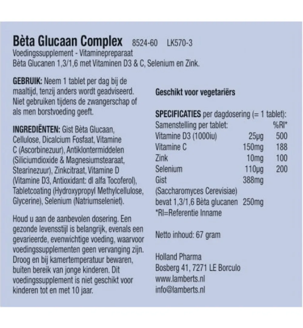 Lamberts Beta Glucaan Complex (60 tabletten)